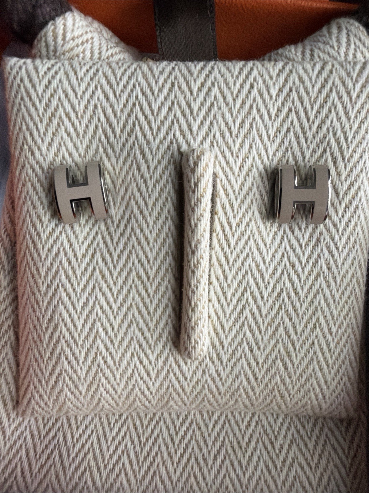 HERMES Mini Pop H Earring Marron glacé Grey/ Palladium Plated- NEW