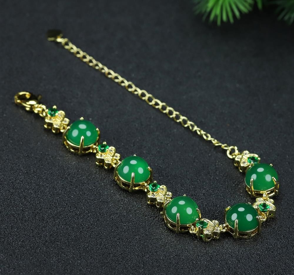 Girl Grandma Mothers Lady Women Green Jade Beads Bracelet Jewelry Gift Box DD299