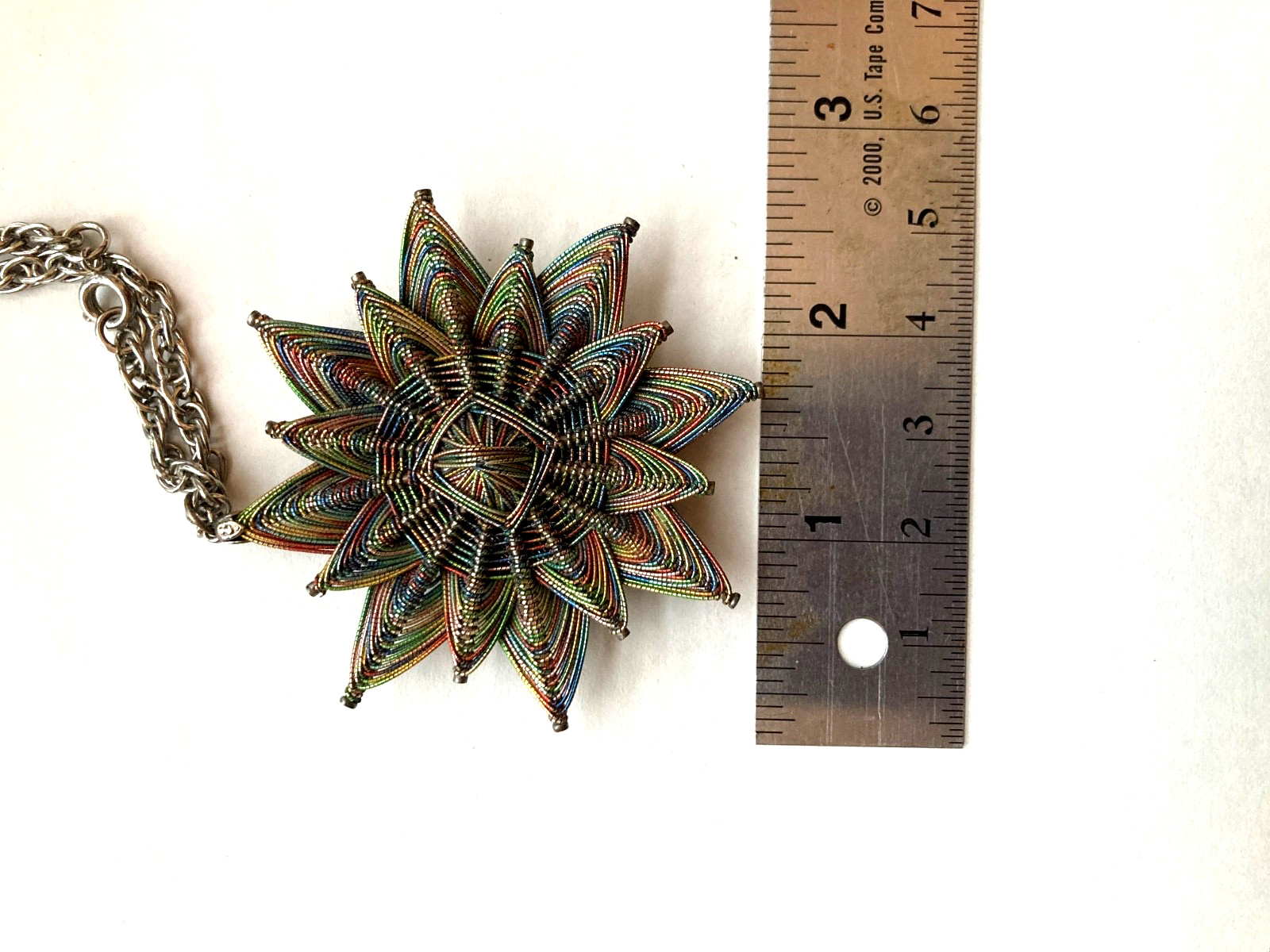 Unique Bohemian JewelryMulti-Color Wire wrapped Flower Pendant Necklace Rainbow