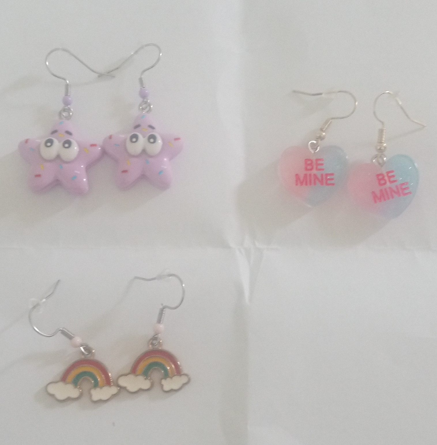 Multicolor Plastic Novelty Heart Dangle/Drop Hook Earrings Lot of 3, No Stone