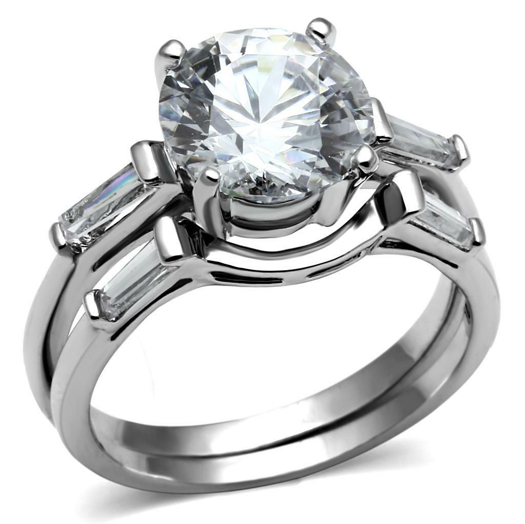 TK2878 – High polished (no plating) Stainless Steel Ring with AAA Grade CZ in