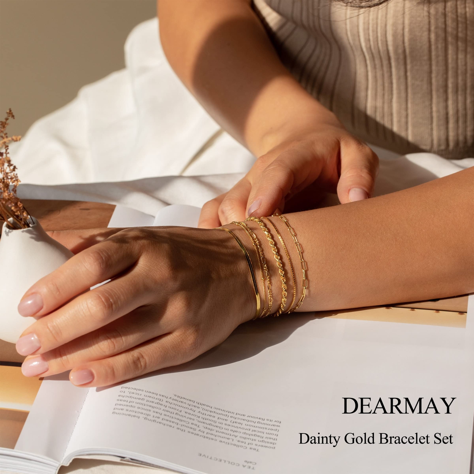 Gold Bracelets for Women 14K Real Gold Plated Jewelry Sets Stack Trendy Daint…