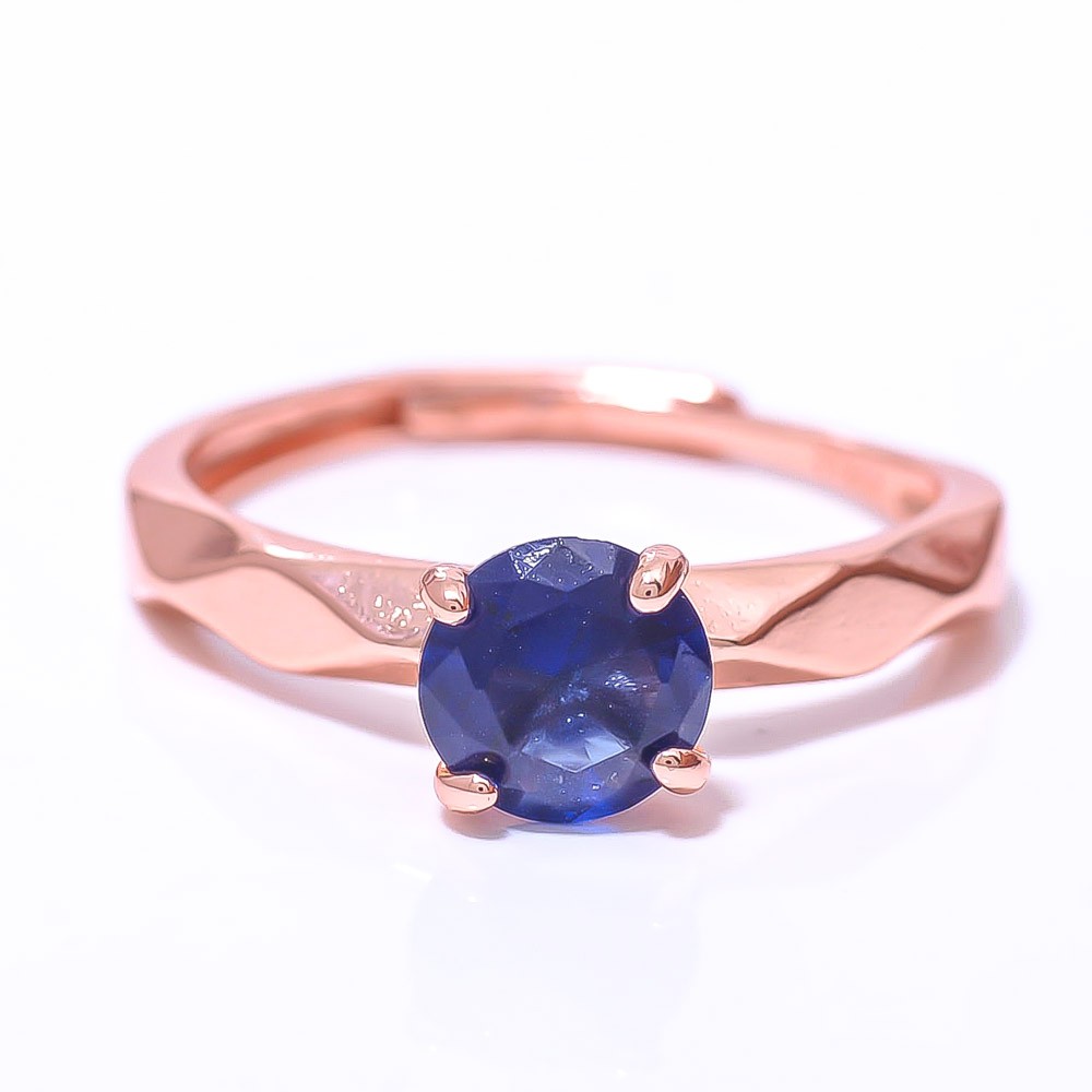 Blue Sapphire (Lab-Created) Rose Gold Plated Ring Adjst C-12