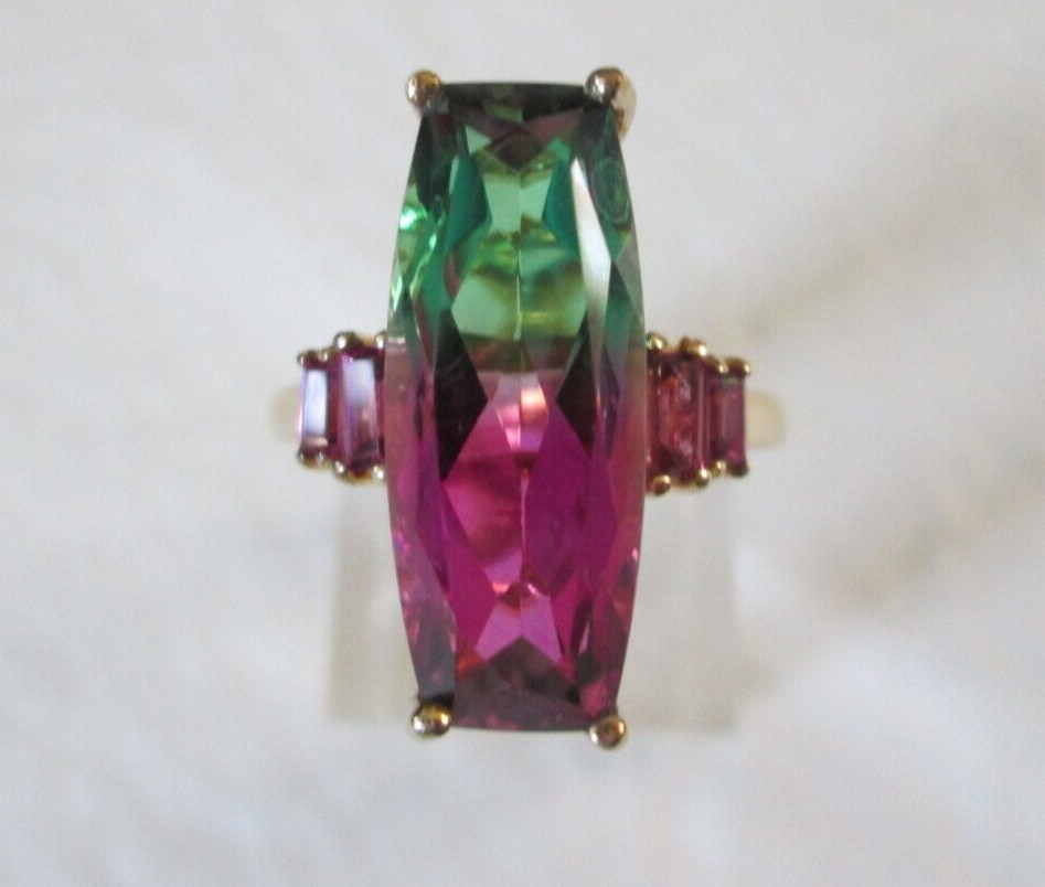 Watermelon Quartz and Garnet Vemeil YG over Sterling Silver (Sz 9) 9.25 cts