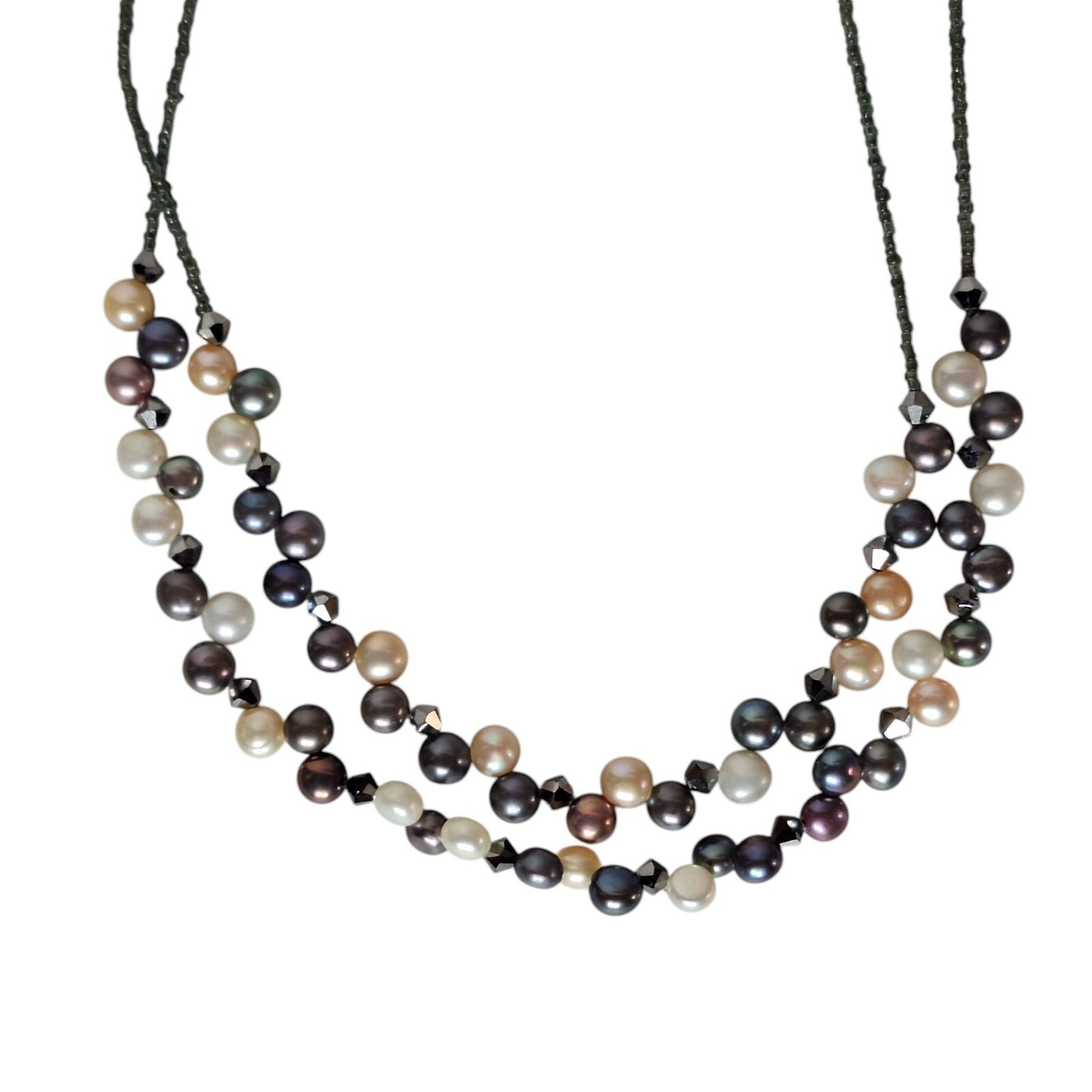 Lia Sophia Double Strand Pink White Gray Pearl Necklace Womens Costume Jewelry