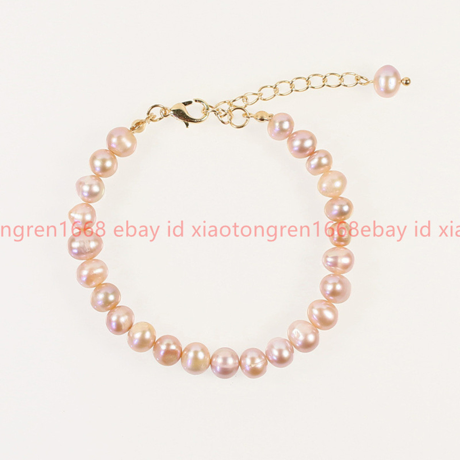 natural Genuine 7-8/8-9mm Pink Freshwater Pearl Gems Round Beads Bracelet 7.5in