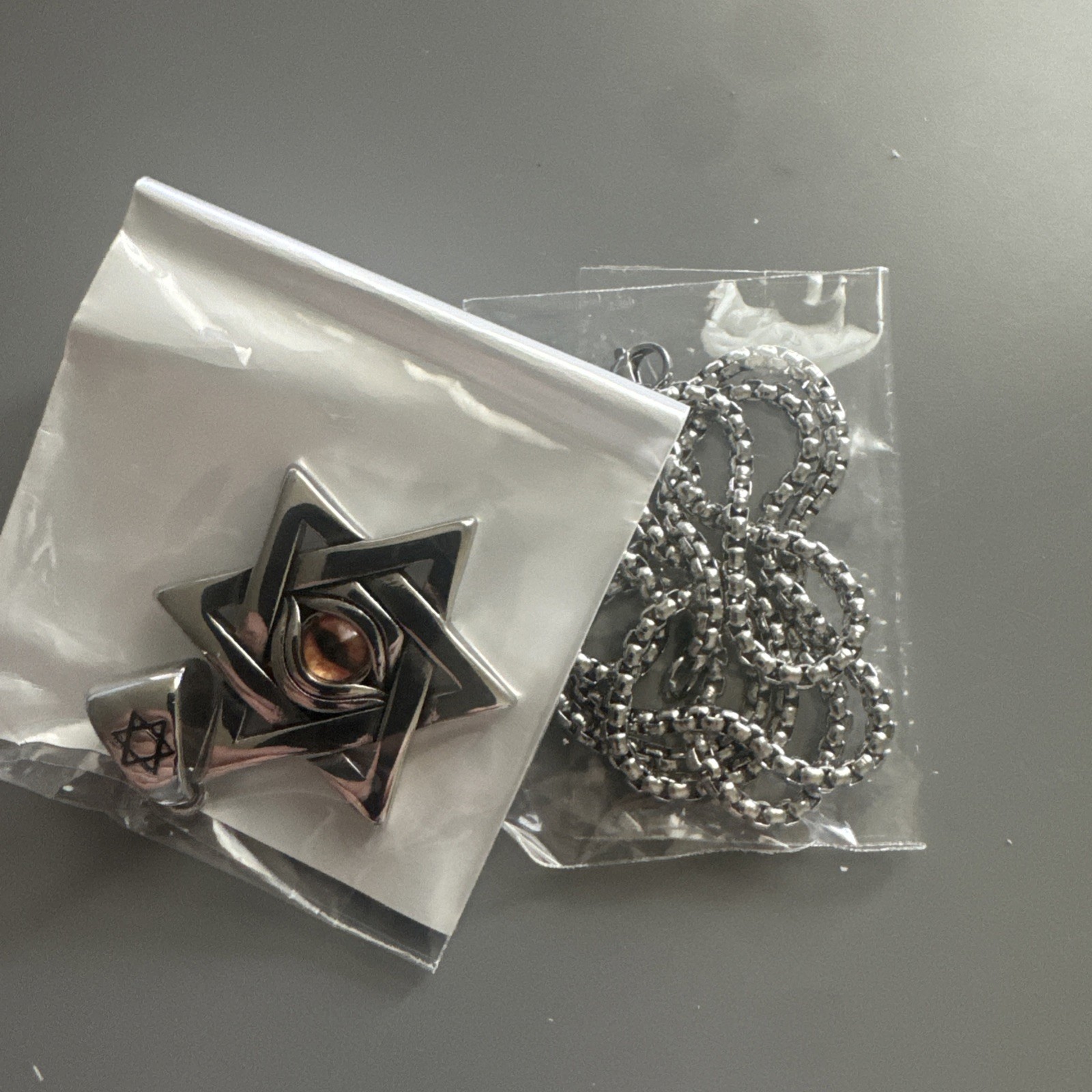 Star Of David Evil Eye Stainless Steel Pendant 24” Chain Jewish Religious Israel