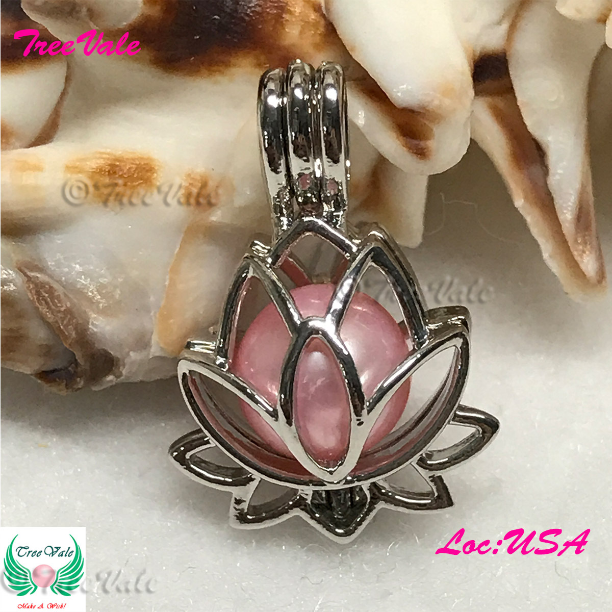 Lotus Flower I – Silver Plated – Locket Pearl Cage Pendant – Hold 6mm – 7mm