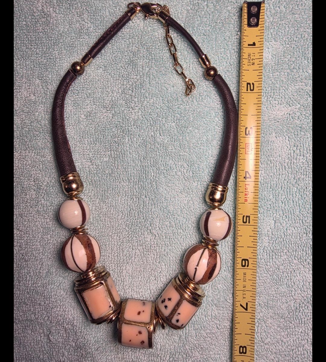 Artisan Boho Statement Necklace Chunky Safari Tribal Ceramic Beads Leather Cord