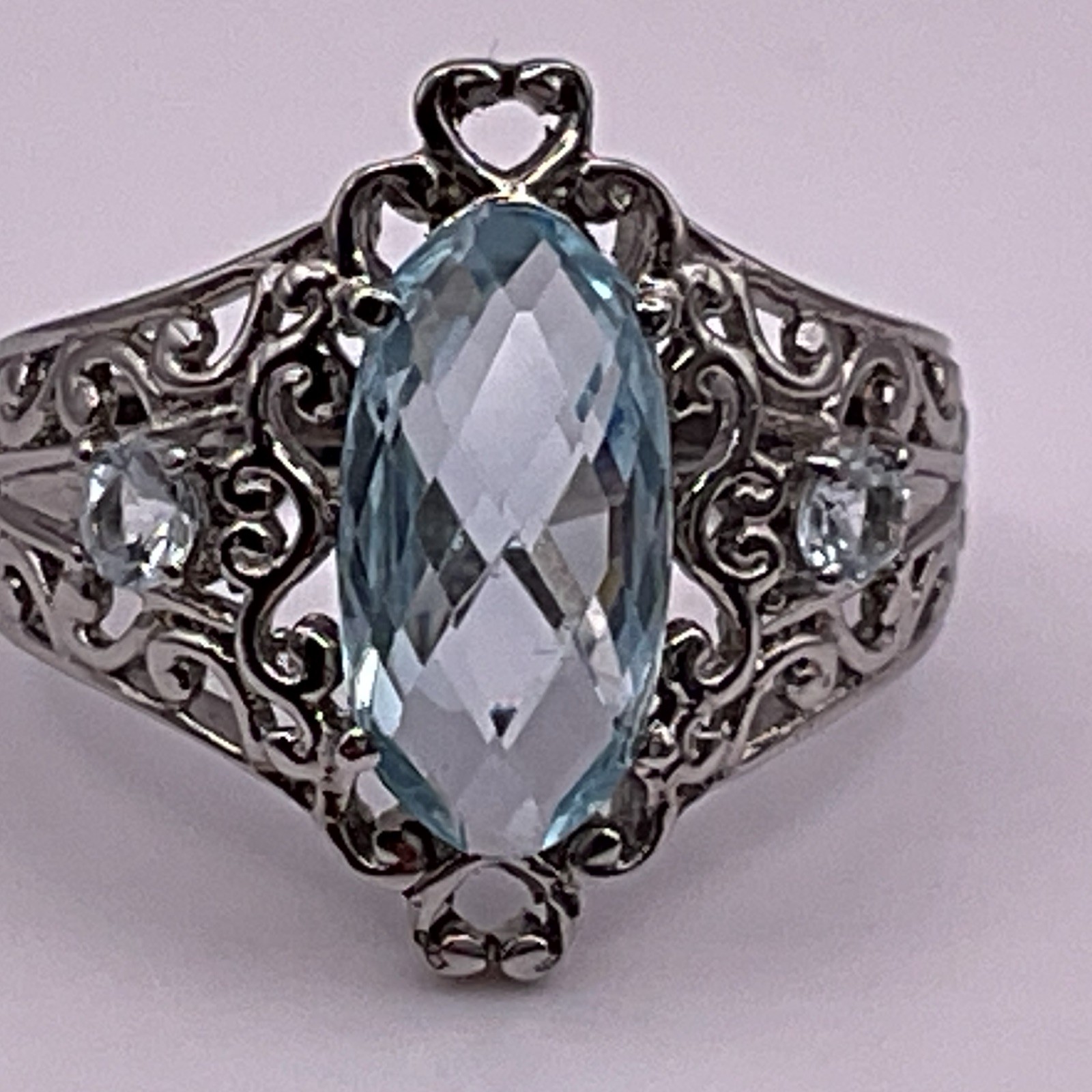 Stainless Steel Blue Topaz Statement Ring Size 8 – 19.5mm – 3.9g Elegant Gemston