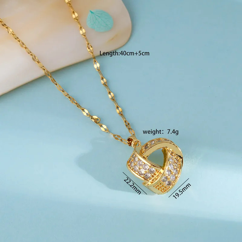 Gold Knot Necklace and Earrings Set for Women, 304 Stainless Steel, CZ Crystal J