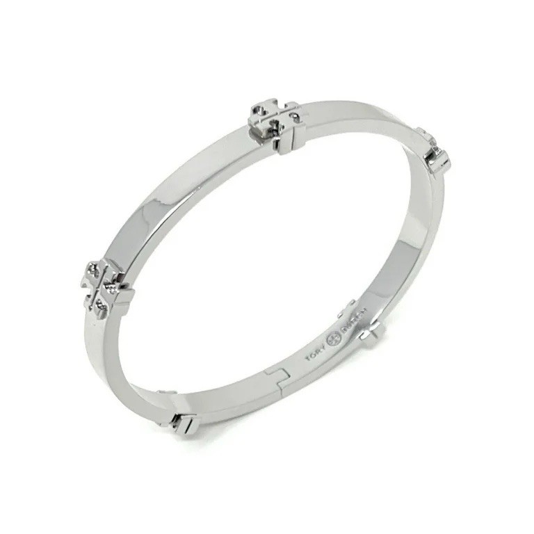 Tory Burch Classic Logo HINGE BANGLE Silver 168864 Size M