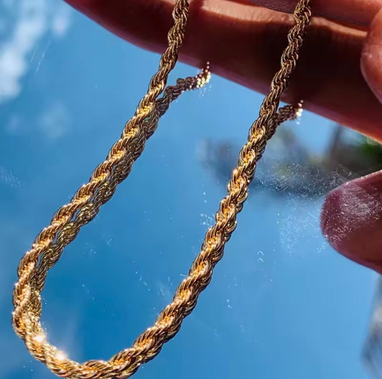 Waterproof 18k Gold Plated Stainless Steel Twisted Rope Chain Necklace For mens