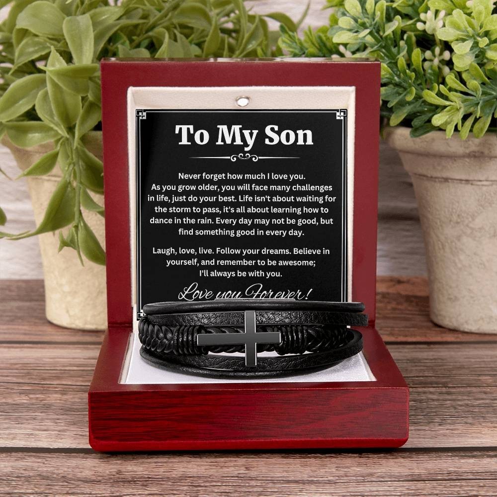To My Son Bracelet Cross from Mom Dad Love Religious Jewelry Birthday Graduation