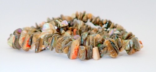 34″ Polished Paua Shell Chip Strand Necklace W/Nylon String, 4.4 Ounces