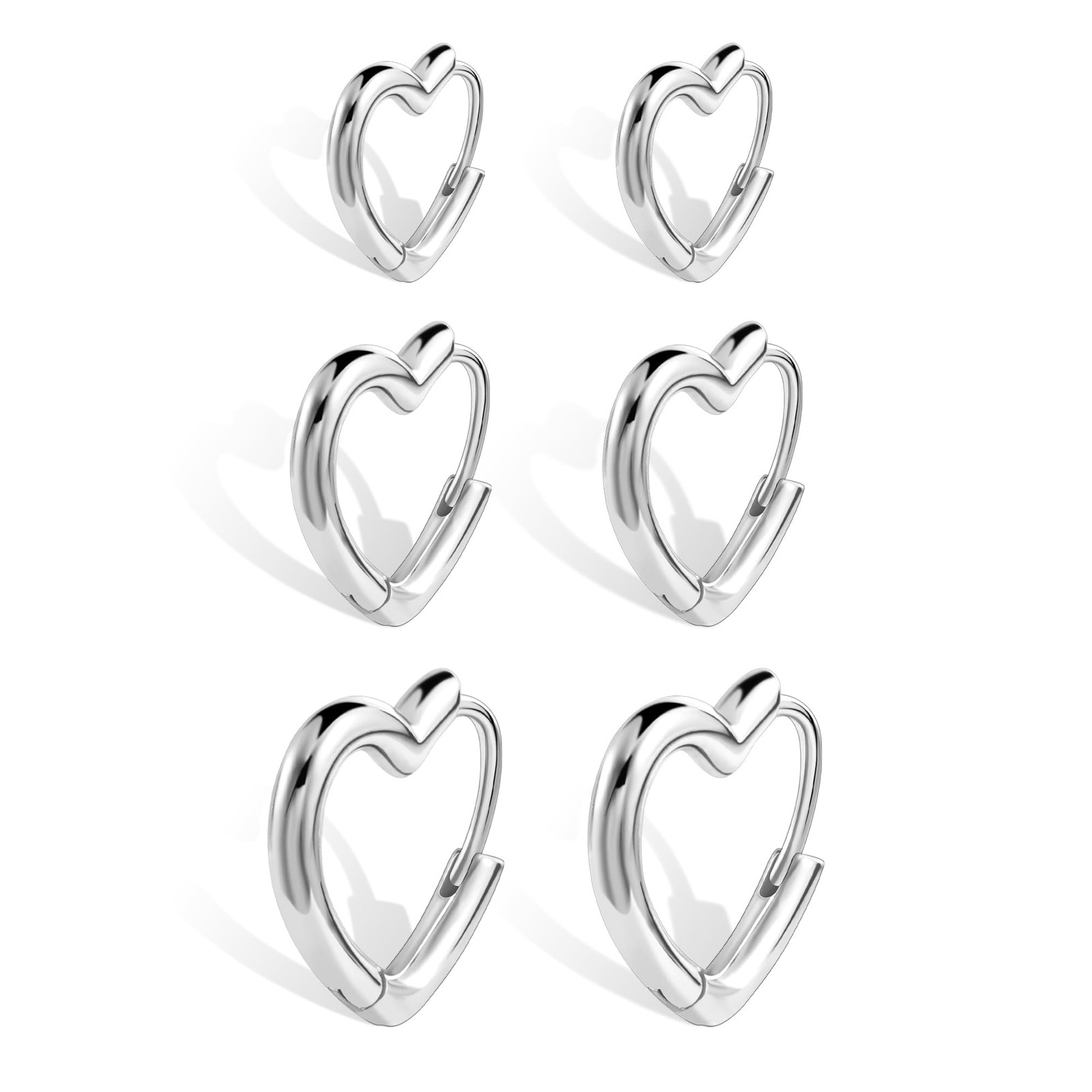 925 Sterling Silver Hoop Earrings for Women Trendy 3 Pairs Heart Earring Set …