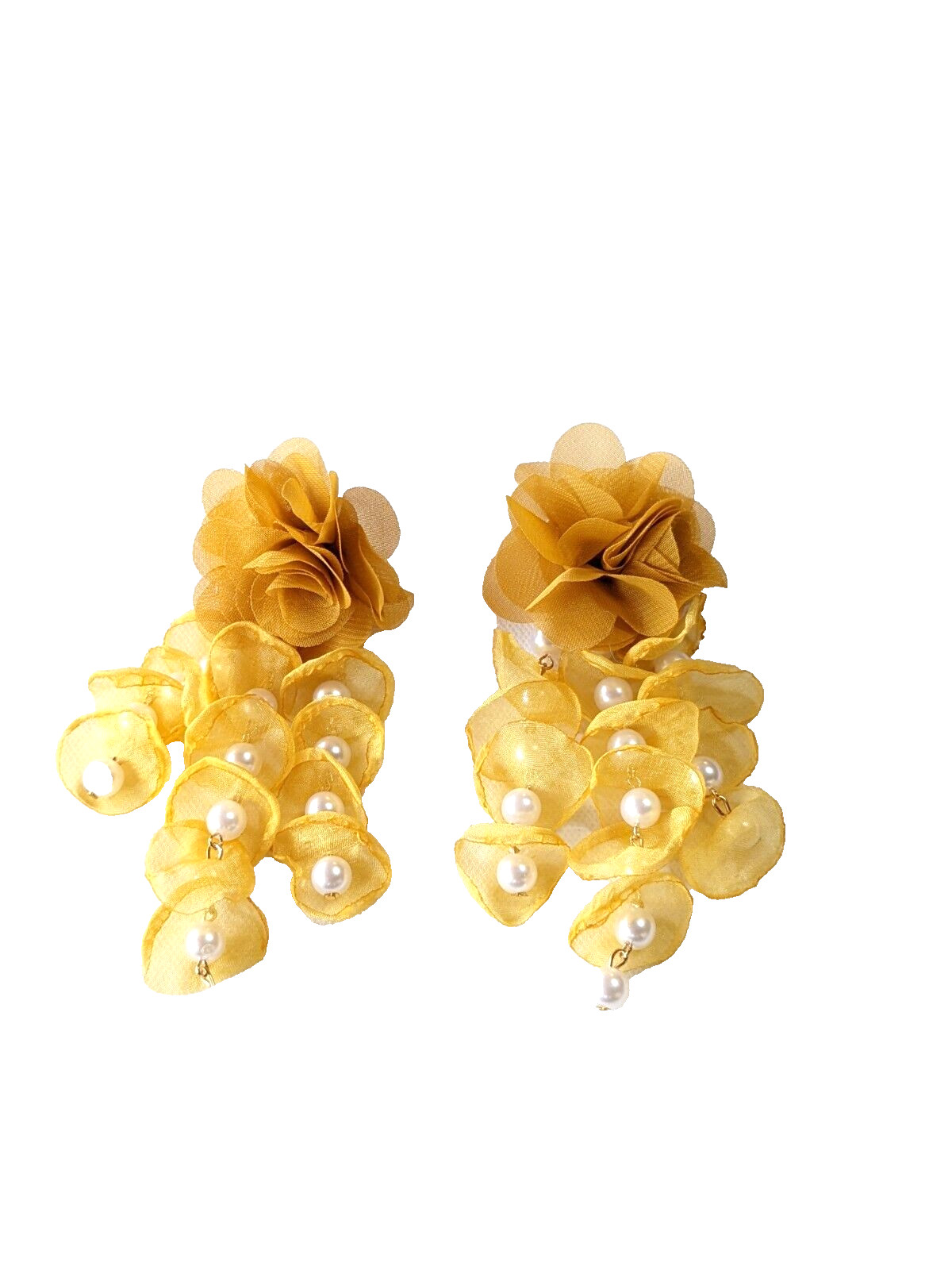 Summer Beach Dangle Drop Earrings Bead Chiffon Yellow Stud Casual