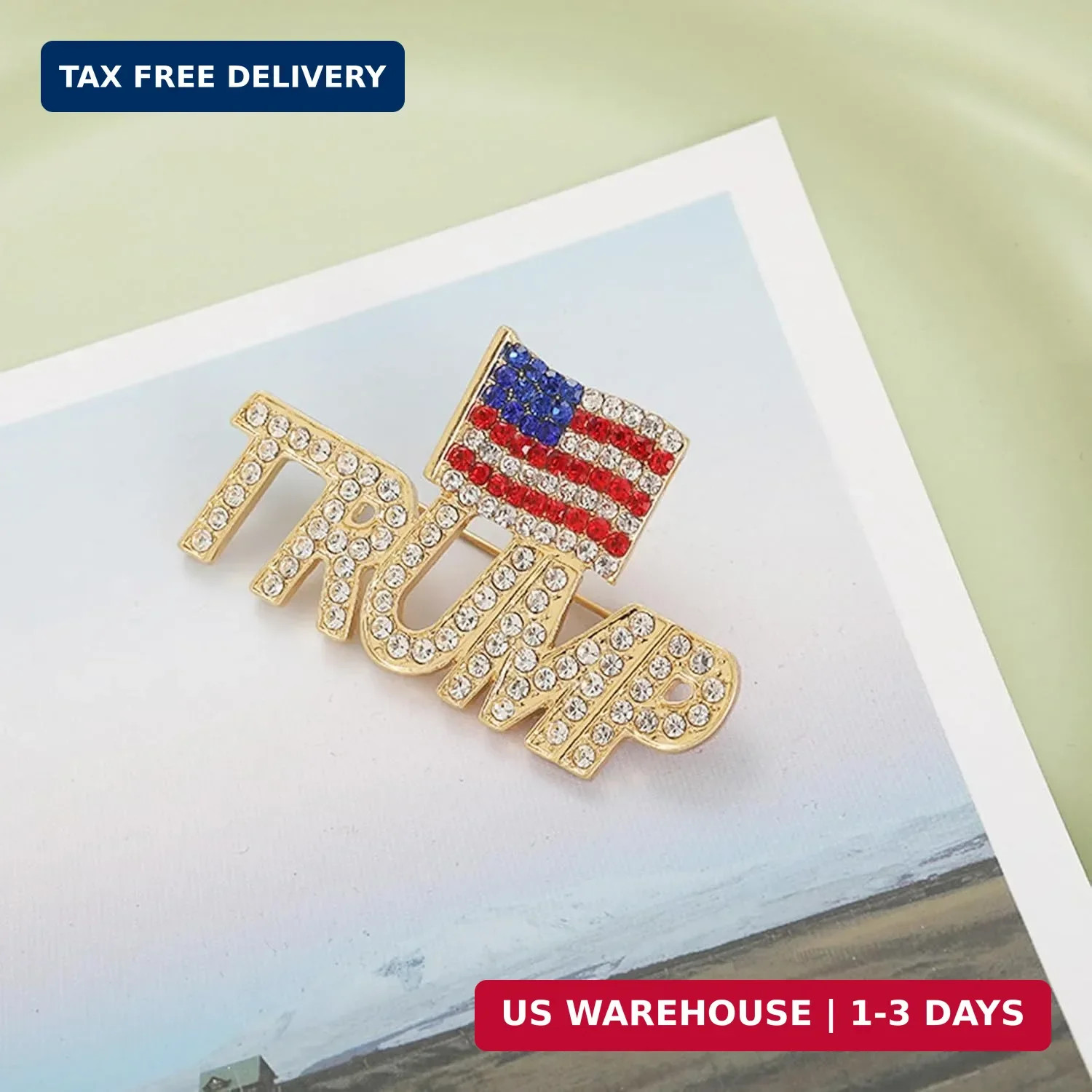 Crystal Trump Brooch with The USA Flag Word Brooch Pin Souvenir for United State