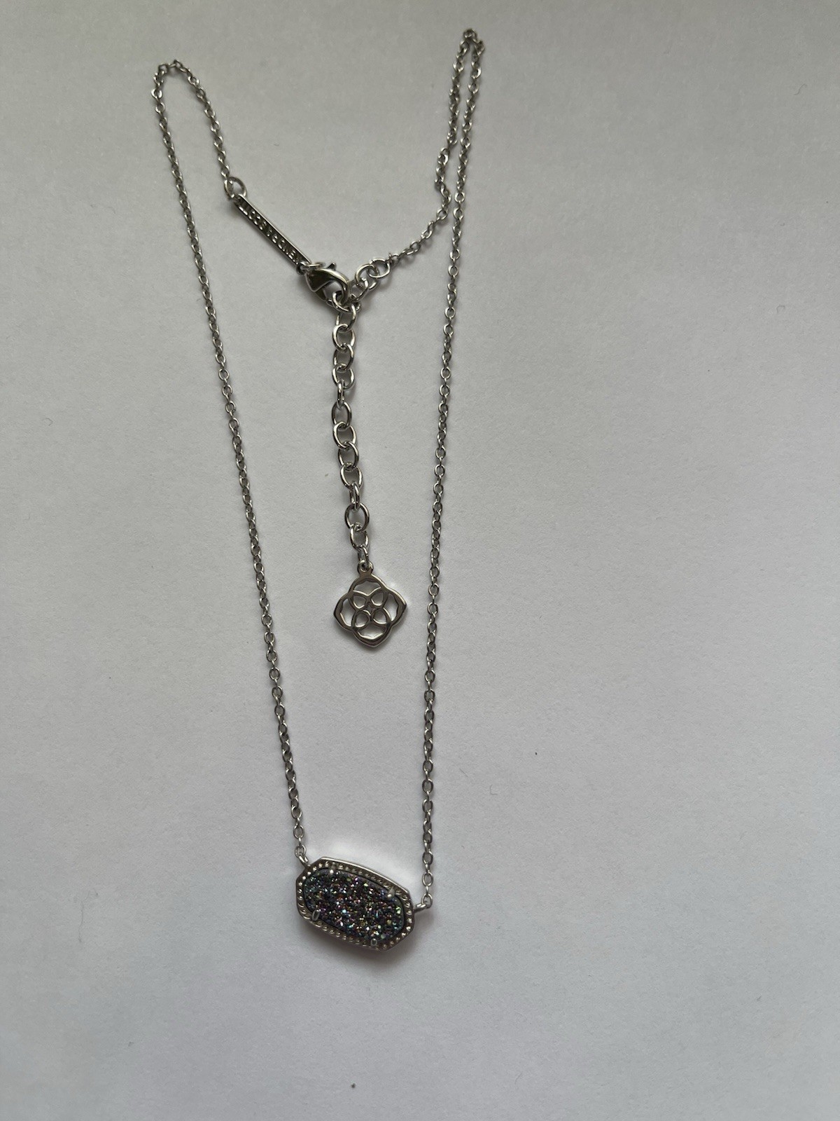Kendra Scott Elisa SILVER Sparkling PLATINUM Drusy Quartz Necklace Dust Bag