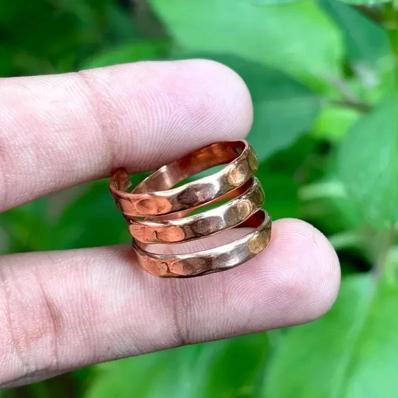 Solid Copper Adjustable Minimalist Healing Ring, Handmade, Unisex, Coil Ring