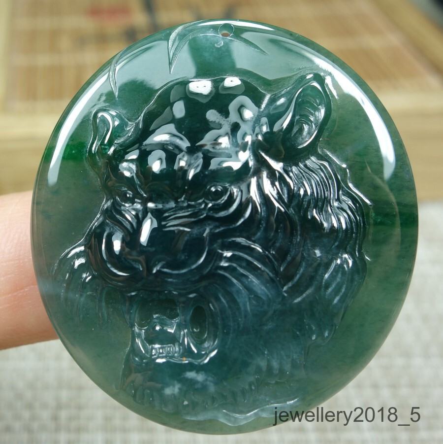 Certified Icy Green Burma 100% Natural A jadeite jade Pendant~Tiger 虎头