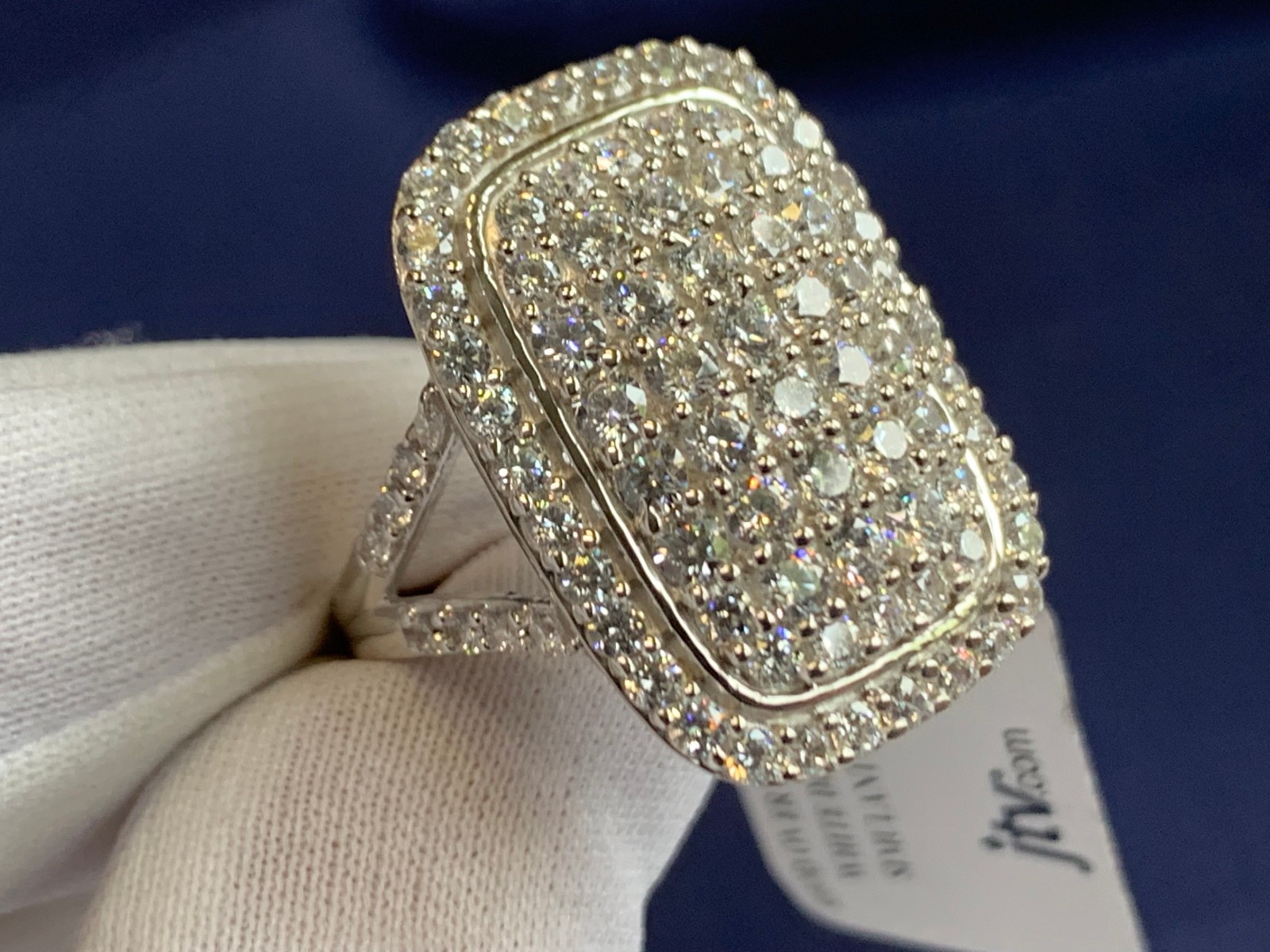 Sterling Silver Ring 8.15g Fine Jewelry Size 8.75 Band Clear Stones India *READ*
