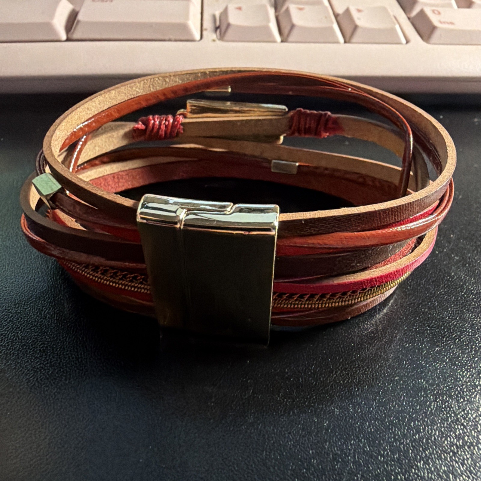 Ryze Magnetic Closure Cuff Multi Leather Beaded Bracelet