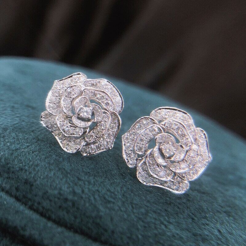 2.60 Ct Round Cut Diamond VVS1/D Rose Flower Stud Earrings 14K White Gold Finish