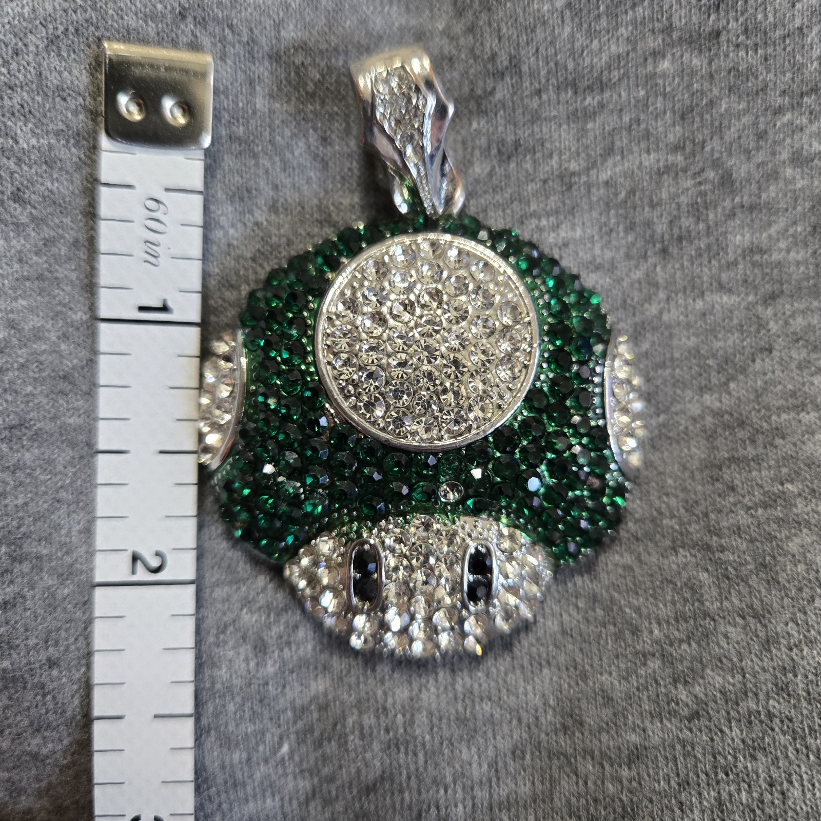 Iced Out Green Mushroom Pendant Mario Luigi Nintendo 1UP Hip Hop Bling No Chain
