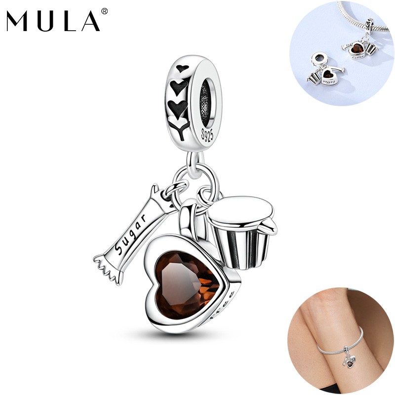 MULA 925 Sterling Silver Charm AAA CZ Love Coffee Cup Pendant For Women Bracelet
