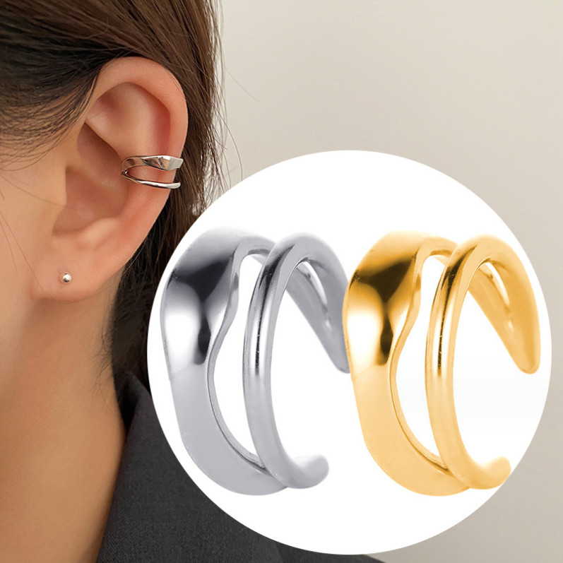 1Pc Wide 925 Silver Gold Plated Layer Ear Cuff Earrings No Piercing Clip On F14