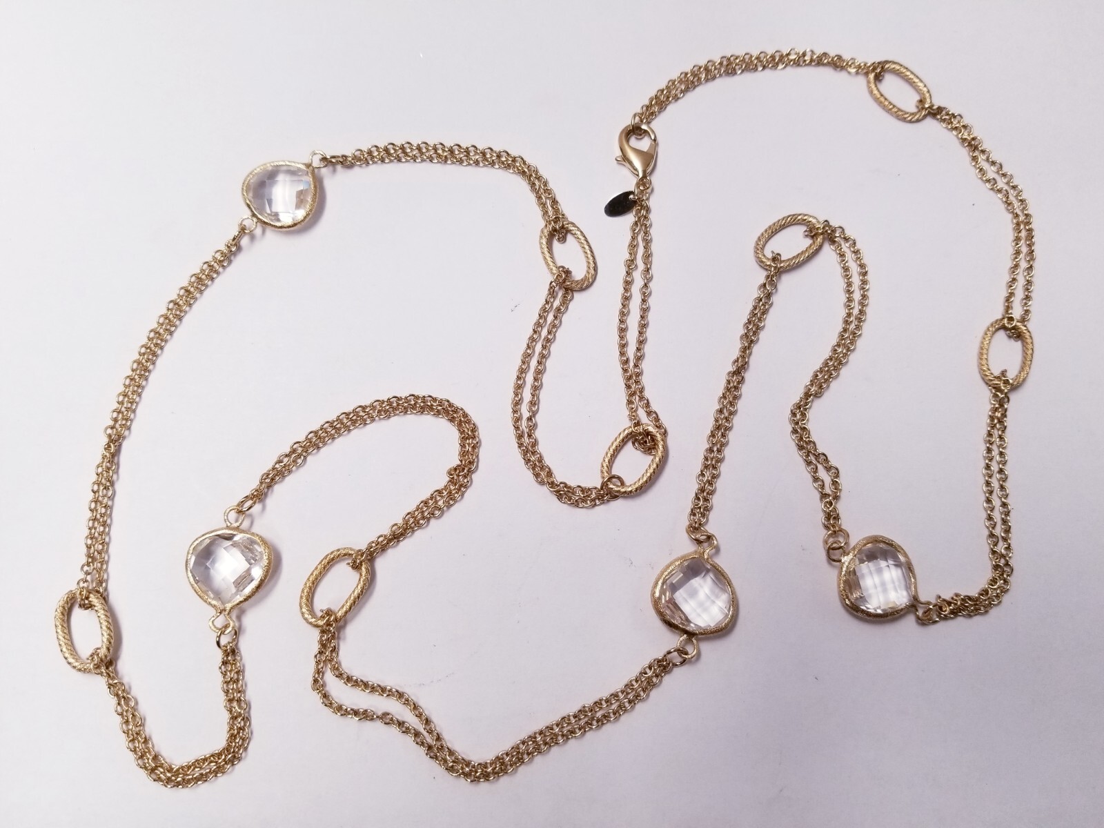 Ruka 18K Gold Clad Statement Necklace w/ Glass Stone 38 inches