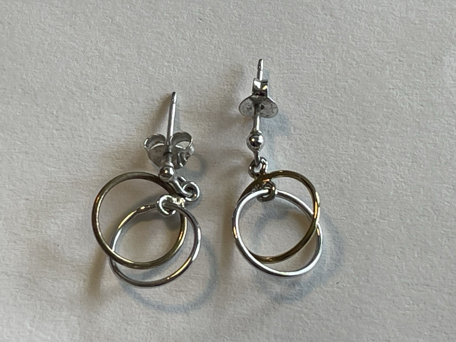 Double Circle Stud Earrings, Mixed Tone, Modern Minimalist .75″ D353