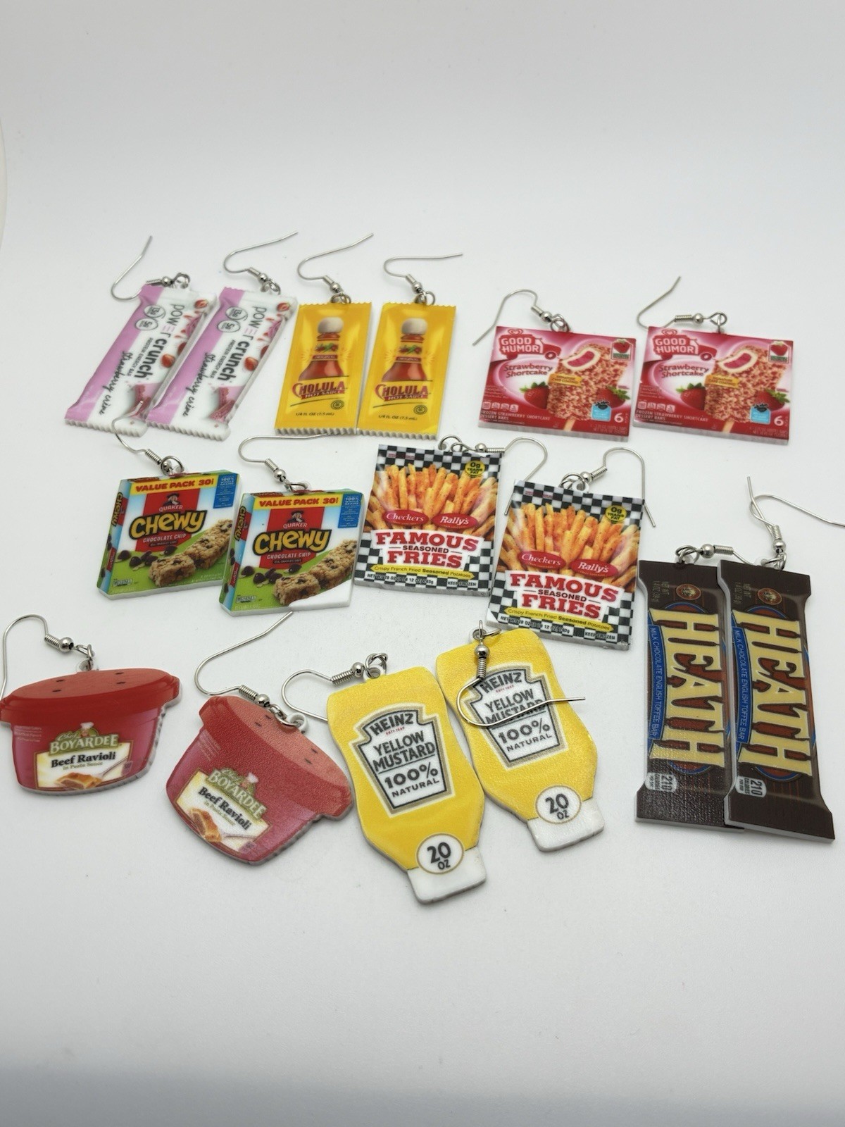 8 Pair Lot Food Presented Pierced Hook Earrings Heath Mustard Fries Chewy