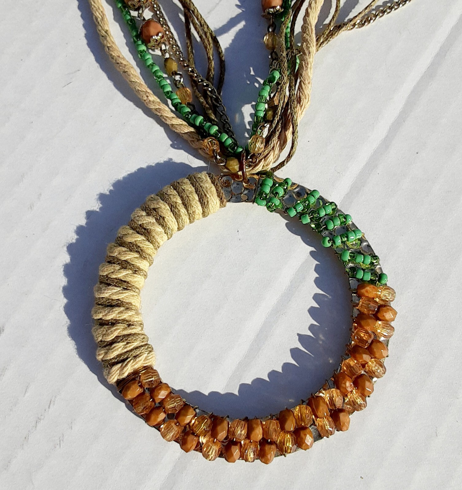 Boho Jewelry Necklace Wire Wrapped Pendant Layered Wood Unique Rare