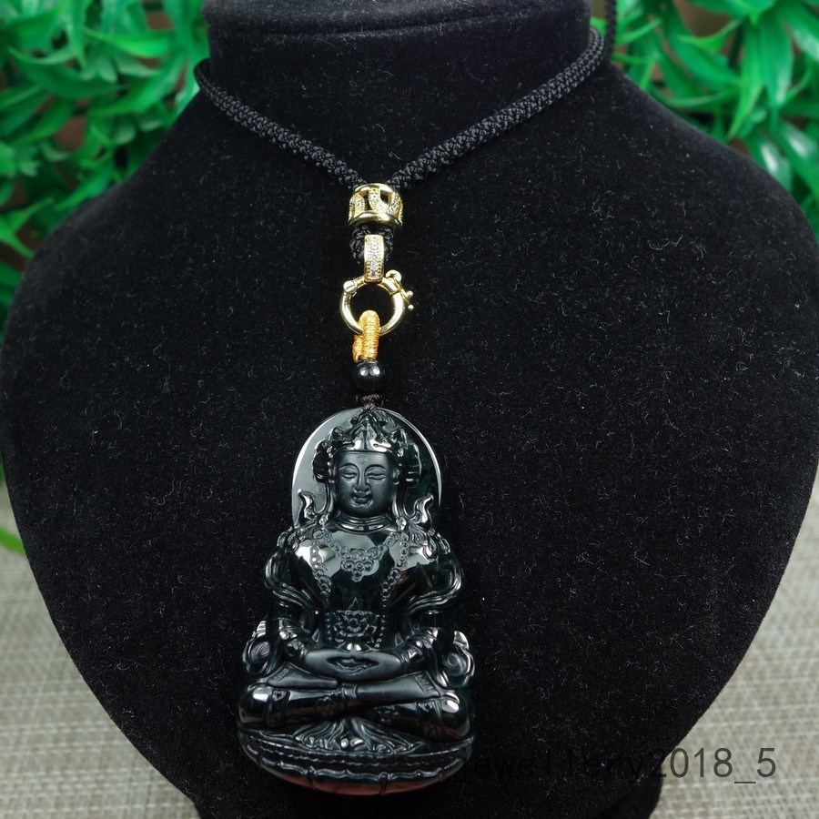 Certified Black Green Burma 100% Natural A jadeite Jade Pendant~Guan Yin 墨翠 渡母观音