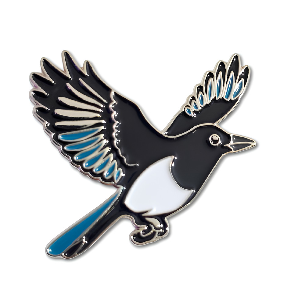 Magpie Pin Badge Enamel Flying Magpie Loyalty Bird Coat Bag Lapel Jewellery