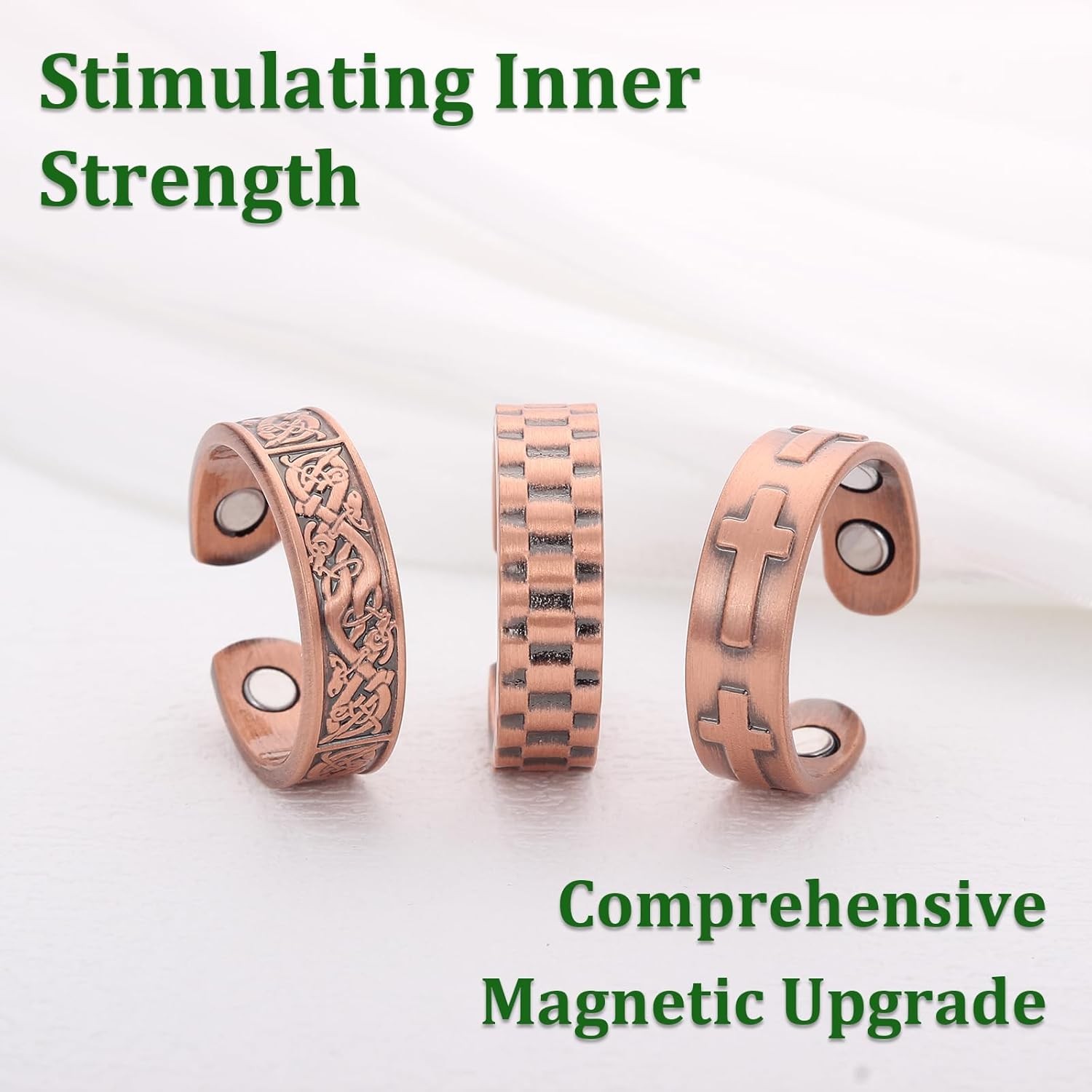 3 Copper Rings for Men Women, 99.9% Pure Copper Magnetic Rings, Adjustable