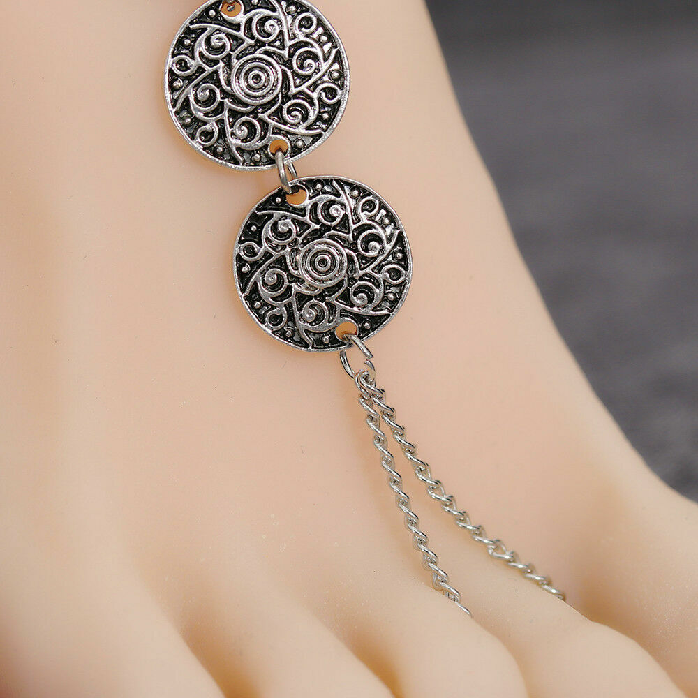 Vintage Style Boho 925 Sterling Silver 8 – 10″ Beach Sandal Anklet Foot Bracelet