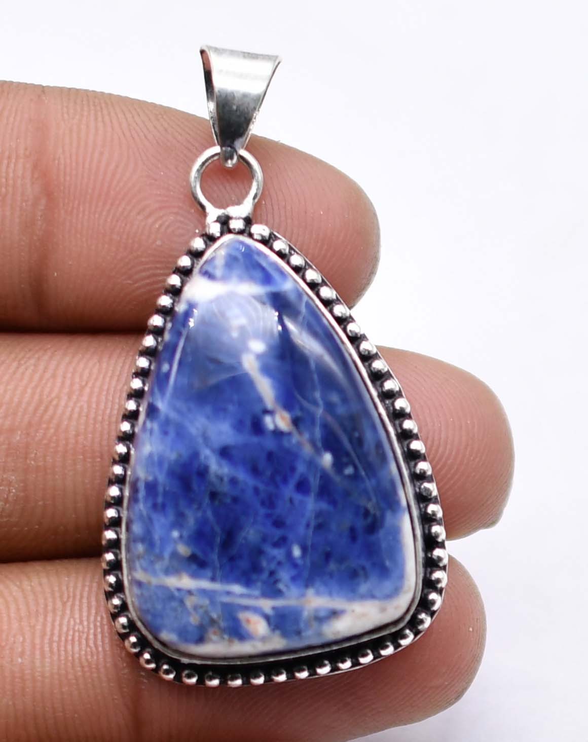 Lapis Natural Gemstone Silver Plated Pendant 2″ Z 282