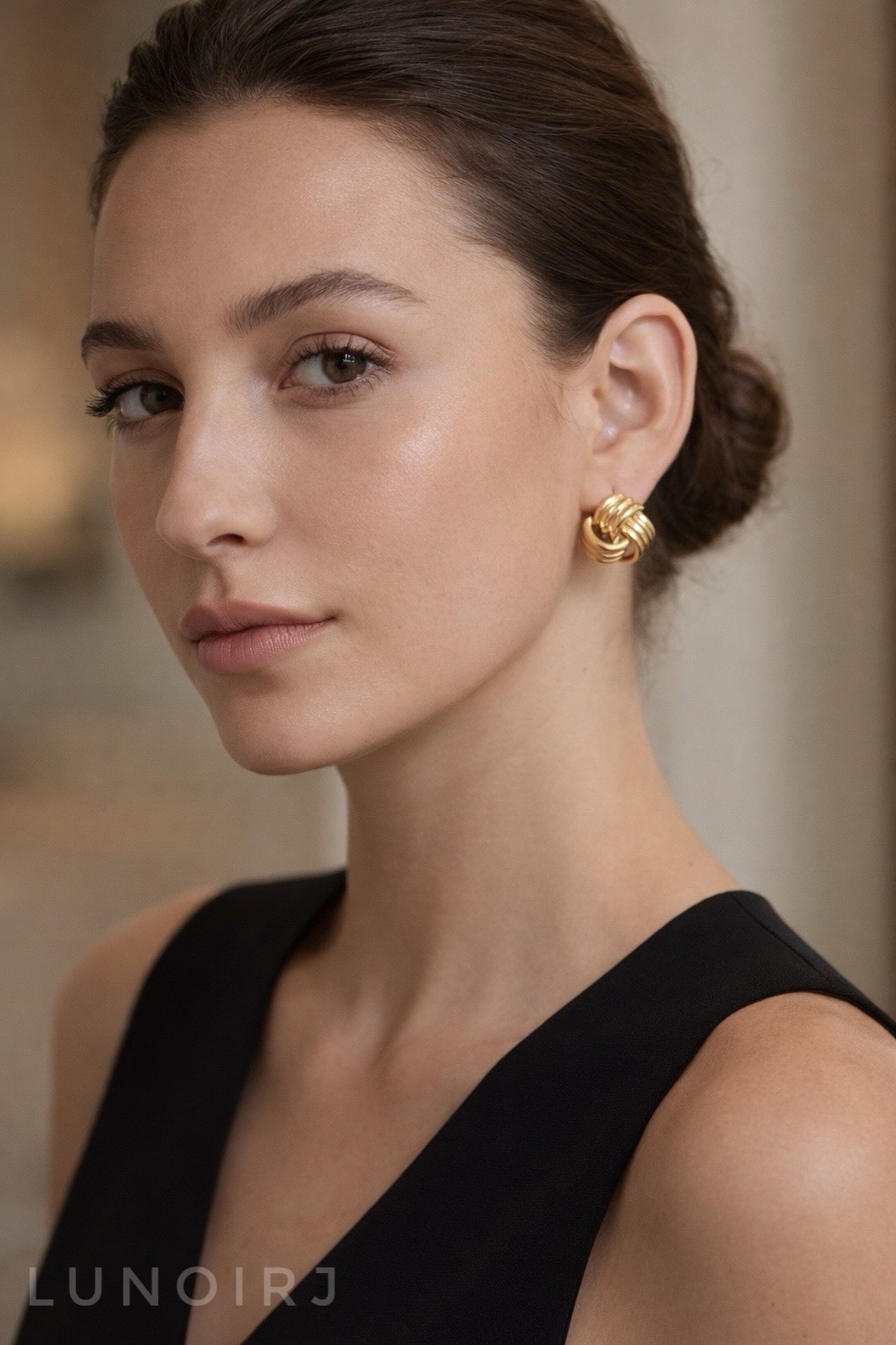 Gold Knot Stud Earrings PVD Stainless Steel Hypoallergenic Statement 21mm