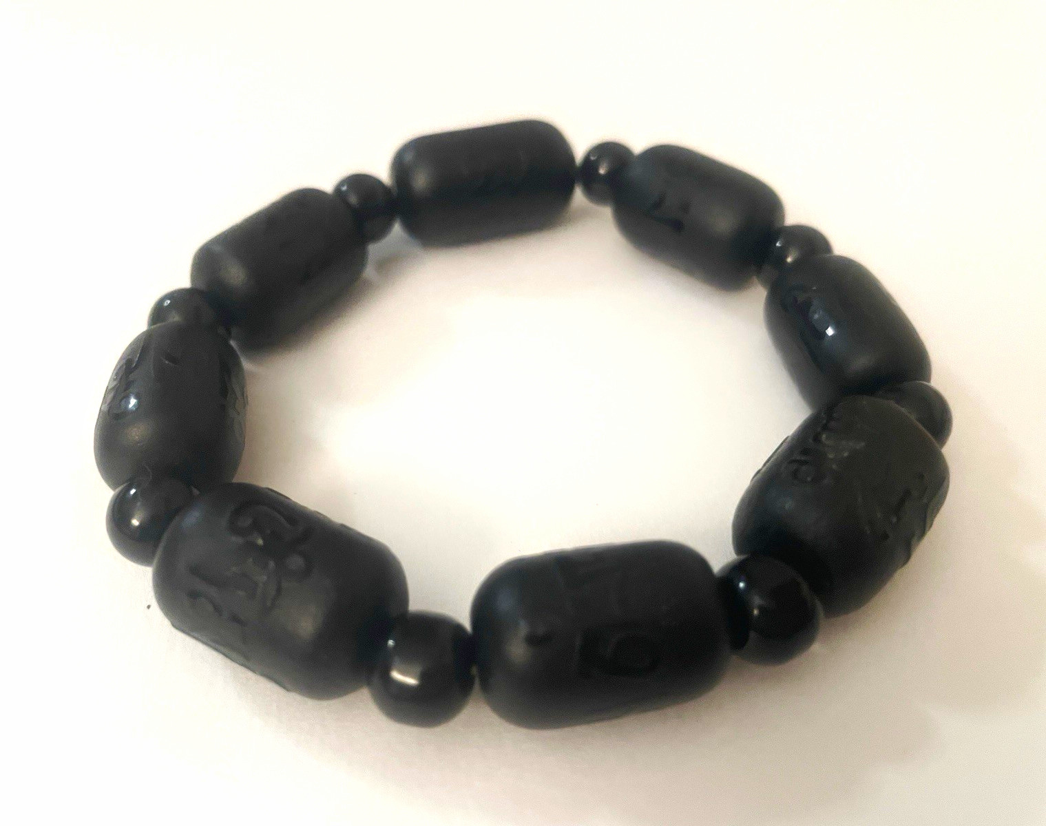 Black Stretch Beaded Bracelet No Clasp Barrel Beads Stone Ball/Bead Chain