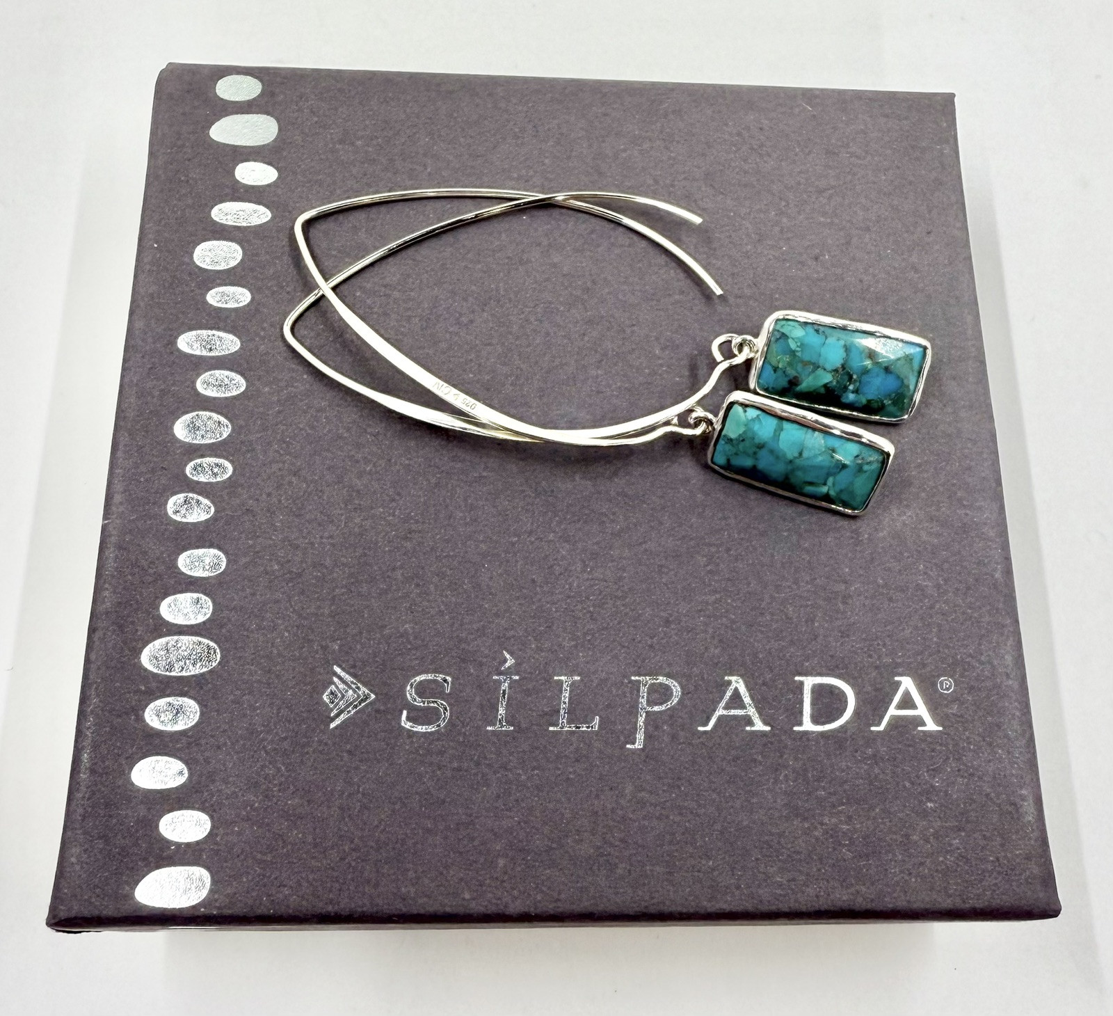 SILPADA W3379 STERLING 925 COMPRESSED TURQUOISE OASIS THREADER EARRINGS (T580)