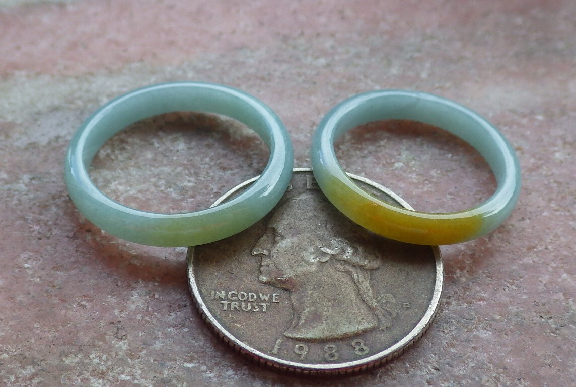 2 Pcs Certified Yellow A JADE Jadeite Circle RING USA. 6.5 & 7.5 戒指 664476 AS