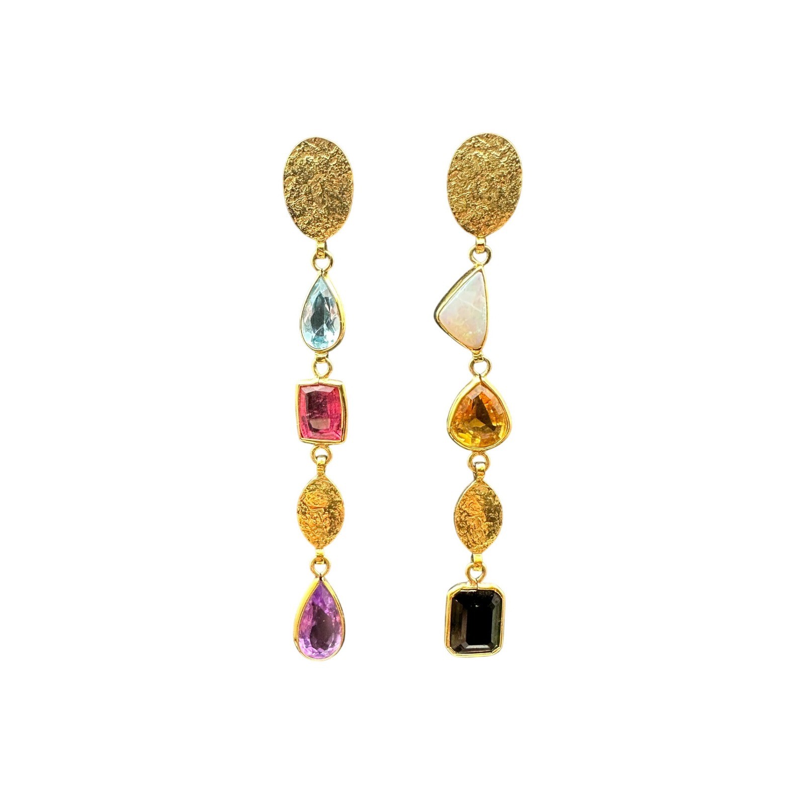 Vintage H. Stern Multi-Gem 18k Karat Yellow Gold Asymmetrical Drop Earrings 11g