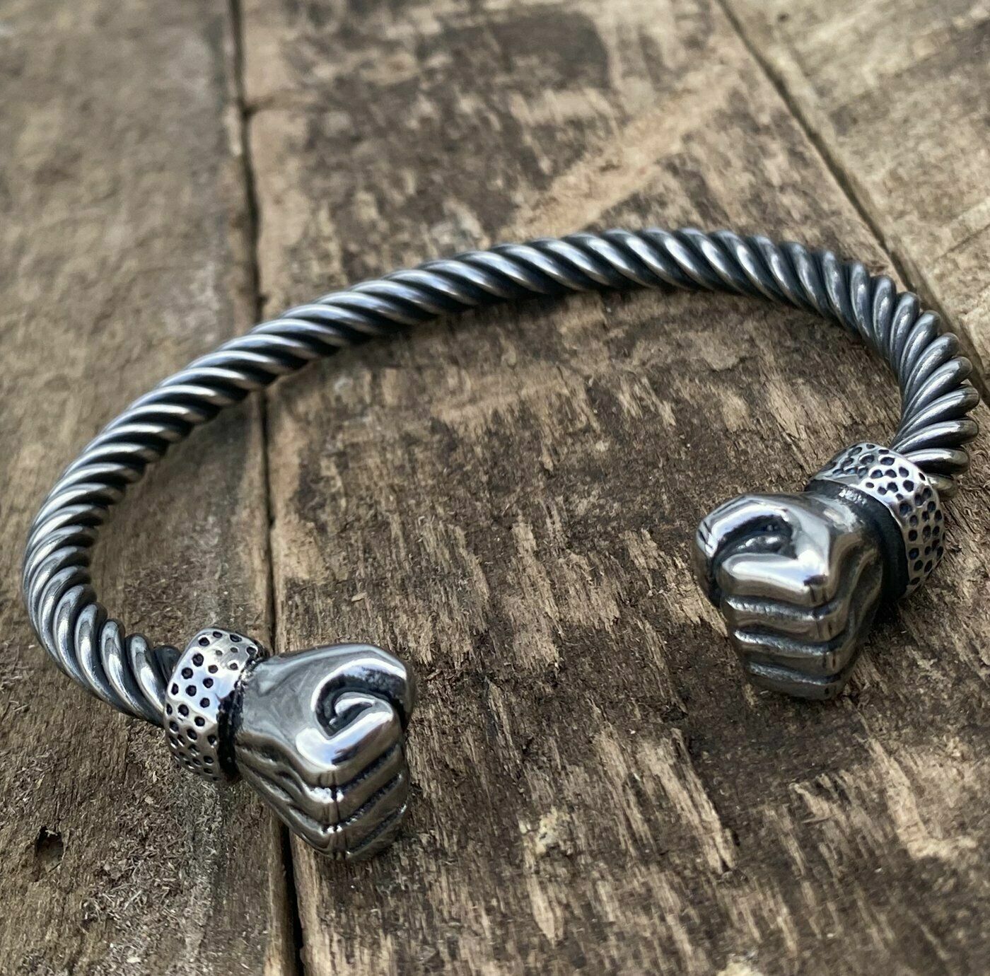 MOYON 8 Inch Mens Stainless Steel Viking Hand Fist Cuff Bangle Bracelet For Men