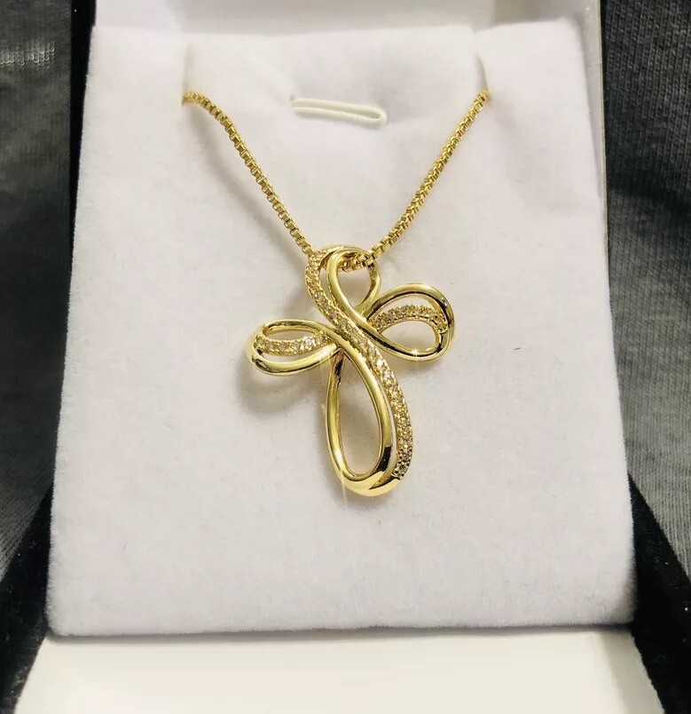 Exquisite Silver Plated Cross Twist Zircon Pendant Necklace