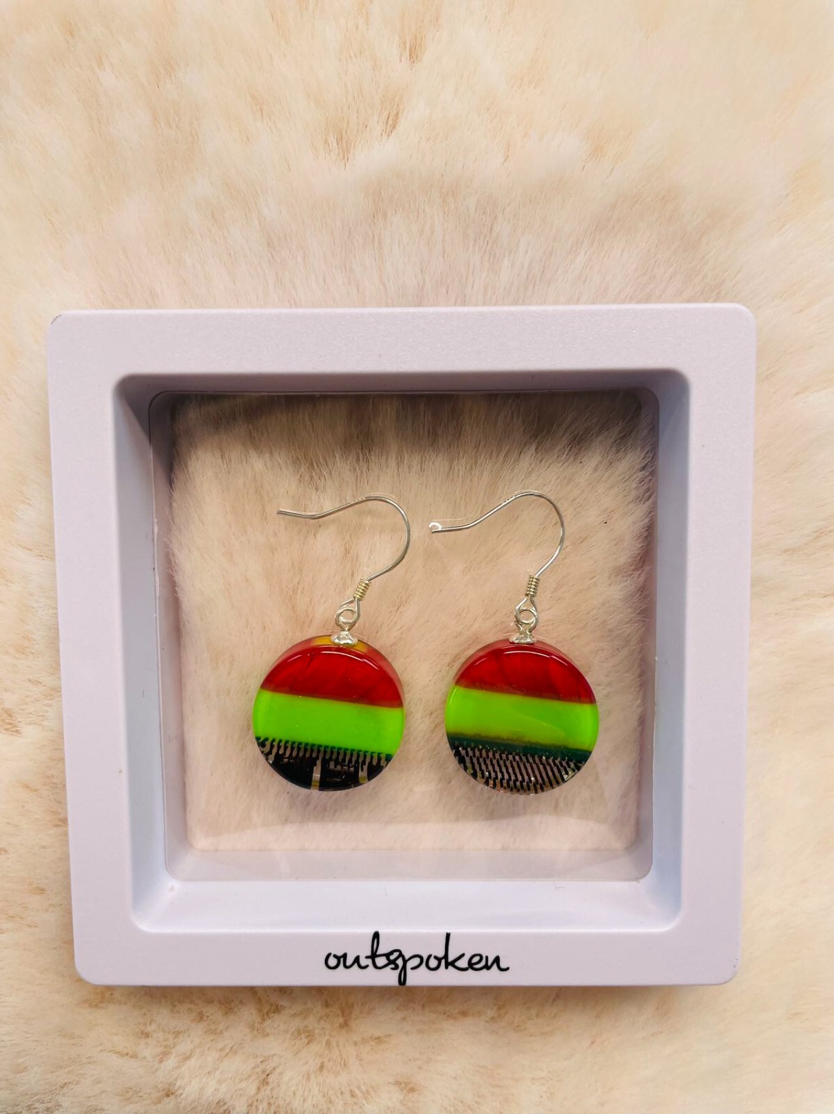 Colorful earrings made from advanced composite material