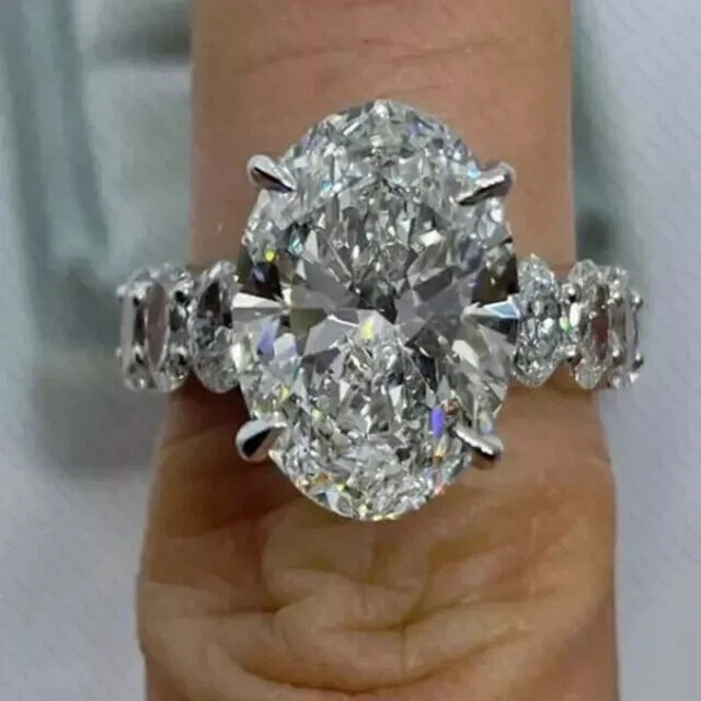 8.00 Ct Oval Cut Lab Created Diamond Cluster Engagement Ring 925 Sterling Silver