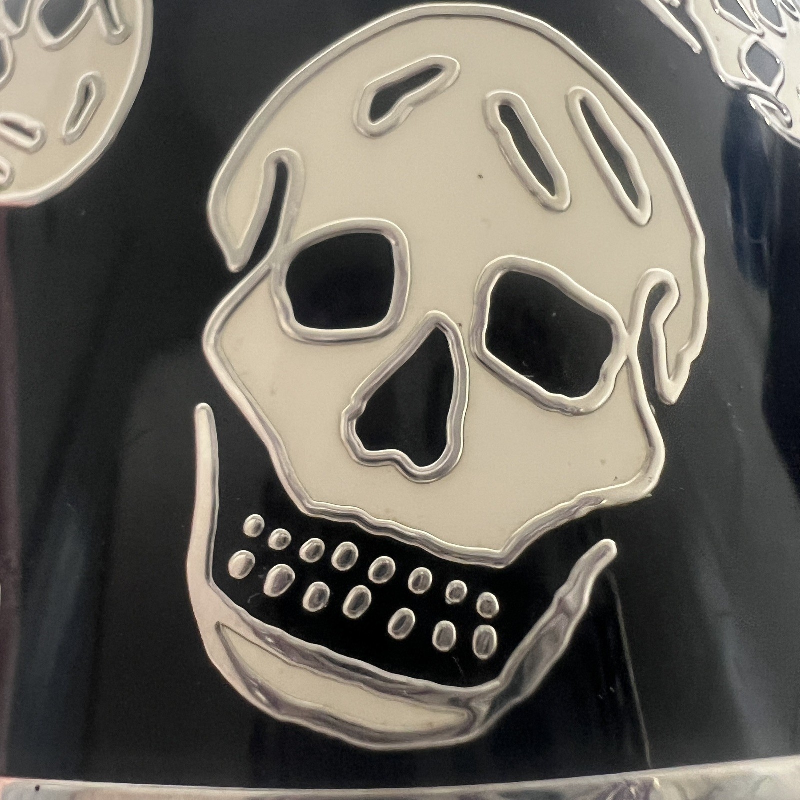 Alexander McQueen Skull Logo Icon Black White Enamel Silver Cuff Bracelet